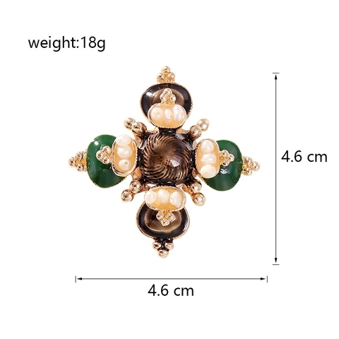 Broche en Forme de Croix Style Baroque Alliage Perle d'Eau Douce Émail Épingle pour Costume Manteau Bijoux Vintage de Luxe