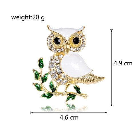 Uil Broche Zinklegering Wit Emaille Strass Dierlijke Pin Sieraden Voor Vrouwen Jurk Pak Decoratie Vogel Accessoire
