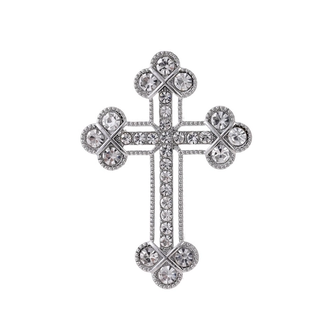 Eleganter Silberfarbener Zinklegierung Kreuz Brosche Mit Klarem Strass Inlaid Religiöser Stil Brosche Pin Für Damen Herren Anzug Zubehör