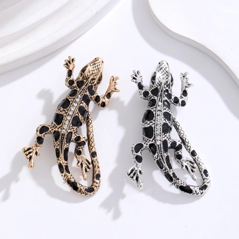 Spilla Lucertola in Lega Vintage con Strass Smalto Geco Animali Spille per Donna Uomo Business Banchetto Accessori Abbigliamento
