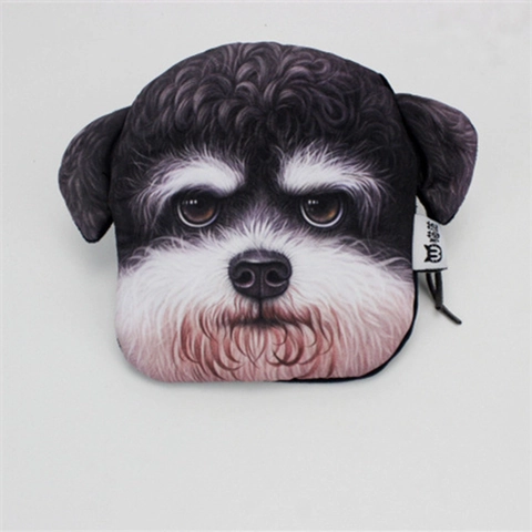 Dog Head Coin Purse Realistic 3D Animal Print Mini Pouch Polyester Zipper Wallet Cute Novelty Portable Storage For Kids Women