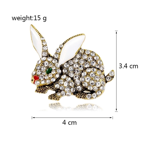 Cute Gold Alloy Rhinestone Rabbit Brooch For Women Cartoon Animal Enamel Drip Pin Clothing Accessories Jewelry Gift