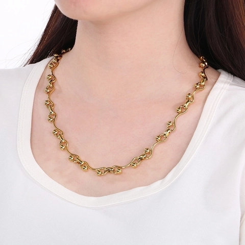 Collana E Bracciale A Maglie Ondulate Intrecciate Gioielli In Acciaio Inossidabile Perla Tonda Geometrica Colore Oro Argento Donna