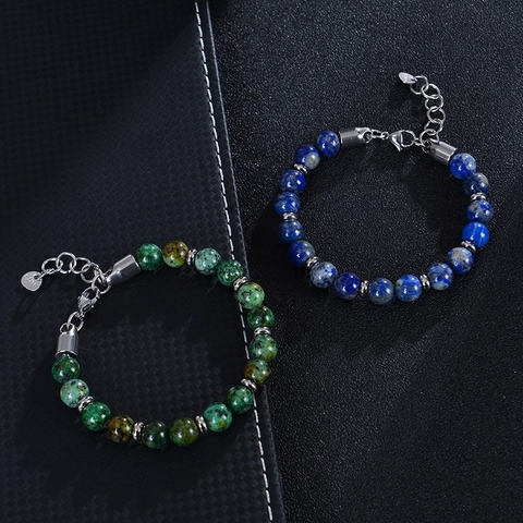 Natural Stone Beaded Bracelet With Stainless Steel Lobster Clasp Adjustable Fashion Minimalist For Men And Women