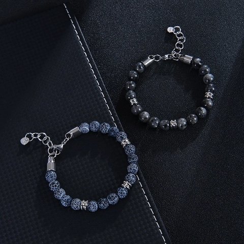 Natural Stone Beaded Bracelet With Stainless Steel Lobster Clasp Adjustable Extension Chain Fashion Unisex Jewelry