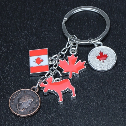 Kanada Souvenir Metall Schlüsselanhänger Zinklegierung Ahornblatt Flagge Elch Anhänger Schlüsselring Reise Gedenkgeschenk