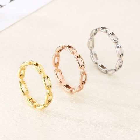 Stainless Steel Chain Link Ring Hollow Geometric Minimalist Industrial Style Polished Jewelry For Men Women
