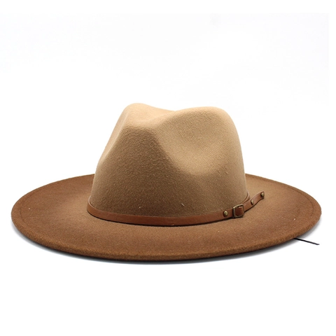 Vintage Fedora Hut Mit Breiter Krempe Wollfilz Farbverlauf Jazz Kappe Mit Lederband Metallschnalle Für Damen Herren