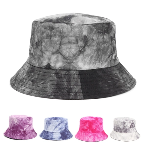 Cappello Da Pescatore Reversibile Tie Dye Cotone Protezione Solare Stile Pittura Inchiostro Traspirante Unisex Estate Viaggio