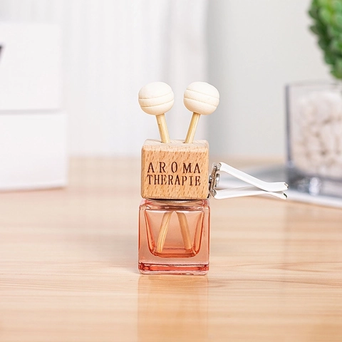 Square Glass Car Air Vent Perfume Bottle Empty Refillable Aromatherapy Diffuser Wood Lid Clip Auto Interior Accessory