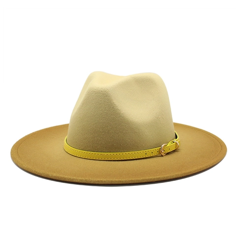 Klassischer Fedora Hut Mit Breiter Krempe Zweifarbig Wollfilz Jazz Hut Vintage Unisex Verstellbar