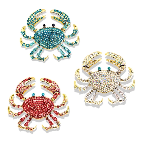 Spilla Granchio Lega Strass Colorati Animale Marino Gioielli Moda Vintage Accessorio Per Donne Uomini Corsage