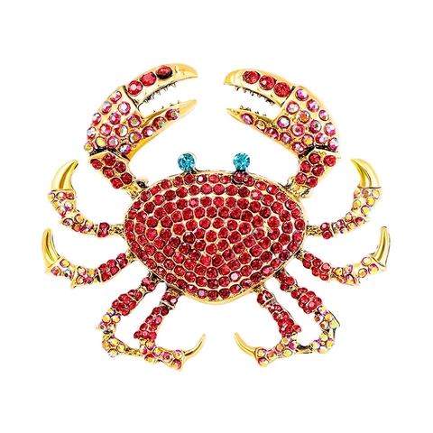 Spilla Granchio Lega Strass Colorati Animale Marino Gioielli Moda Vintage Accessorio Per Donne Uomini Corsage