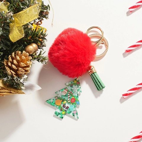 Albero di Natale Pompon Rosso in Pelliccia Sintetica Nappa Verde Portachiavi in Acrilico Babbo Natale Ciondolo Borsa Regalo Natale