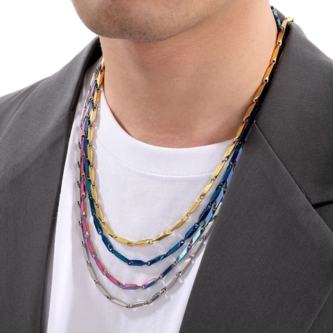 Collar De Cadena De Acero Inoxidable Hip Hop Eslabones Geométricos Rombo Moda Punk Joyería Multicolor Hombres Mujeres