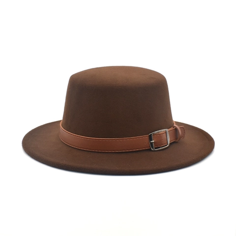 Cappello Boater In Feltro Di Lana Tesa Larga Stile Britannico Retrò Per Uomo Donna Con Cinturino In Pelle Jazz Fedora