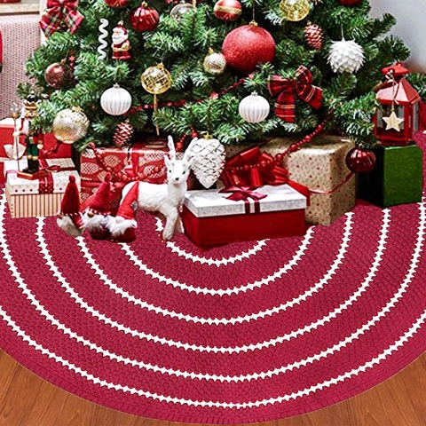 Gonna Per Albero Di Natale In Maglia Acrilica Rosso Bianco Motivo A Onde Decorazione Festiva Fiocchi