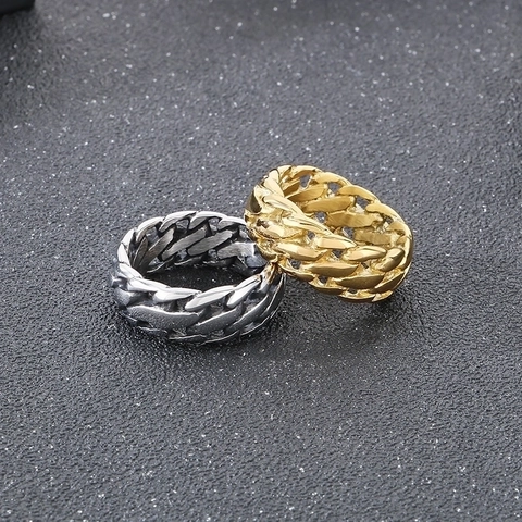 Herren Vintage Punk Edelstahl Panzerkette Ring Gold Silber Heavy Industrial Stil Hip Hop Band Ring Schmuck