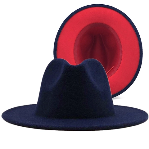 Unisex Wool Felt Fedora Hat Two Tone Contrast Color Wide Brim Jazz Hat Classic Fashionable Accessories