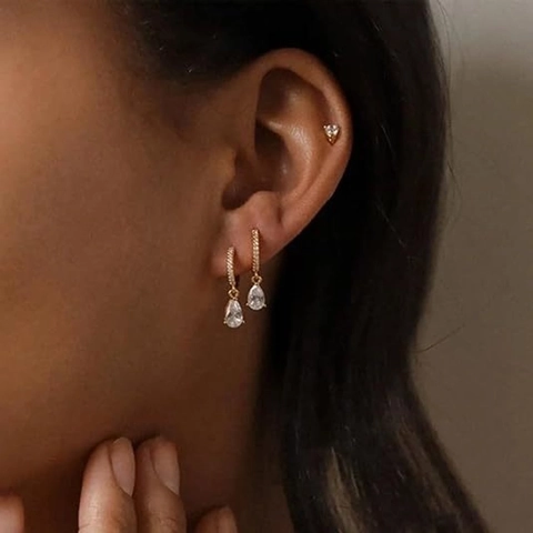 Orecchini a Goccia in Zirconia Placcati Oro per Donna Eleganti Pietre Natali a Pera con Strass Intarsiati Accessori Gioielli da Sposa Regalo