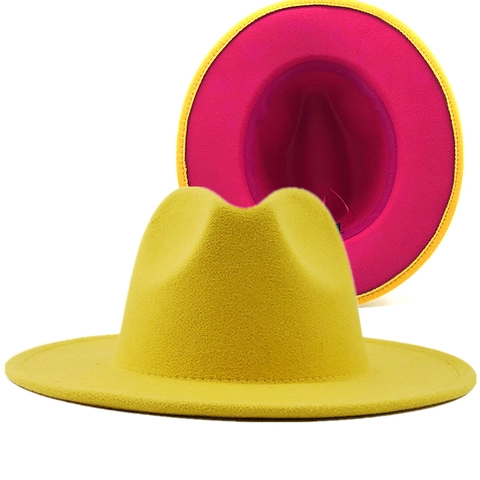 Dual Tone Wool Felt Fedora Hat Wide Brim Jazz Hat Contrasting Color Elegant Fashion Accessory For Men Women