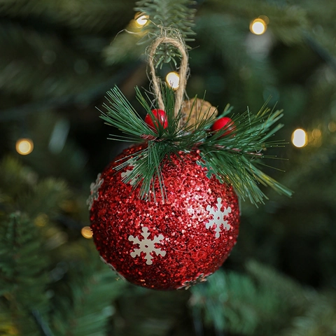 Ornamenti Per Palle Di Natale Con Glitter Fiocchi Di Neve Aghi Di Pino Pigne Bacche Decorazione Sospesa Festiva