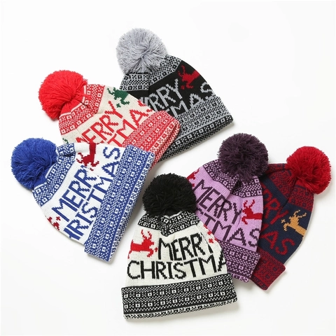 Merry Christmas Rentier Strickmütze Für Damen Herren Bommel Weiche Winter Warme Polyester Festliche Party Weihnachtsmütze