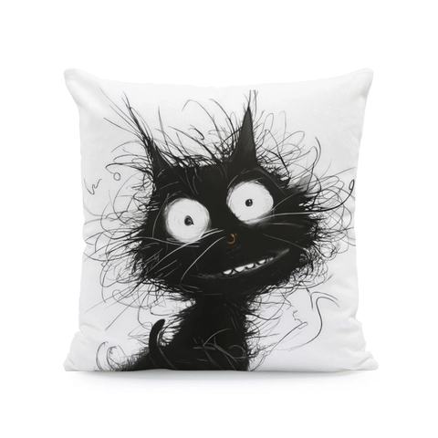 Cartoon Katze Kissenhülle Superweicher Quadratischer Kissenbezug Für Sofa Wohnzimmer Heimdekor Künstlerischer Tuschemalerei Stil
