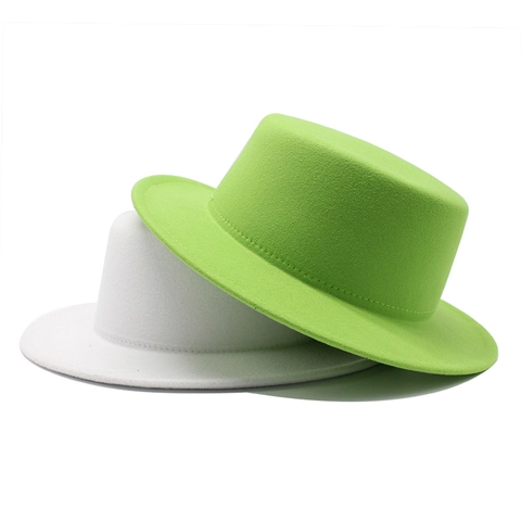 Woolen Felt Flat Top Wide Brim Fedora Boater Hat Jazz Style Vintage Elegant Autumn Winter For Men Women