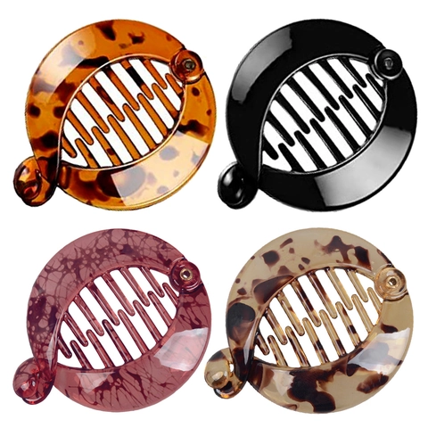 Circular Banana Hair Clips PC Plastic Tortoise Shell Pattern Interlocking Teeth Ponytail Holder Accessory For Women Retro Style