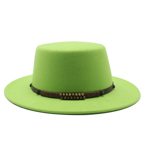 Vintage Flat Top Boater Hat Woolen Felt Wide Brim British Style Ethnic Decorative Band Unisex Outdoor
