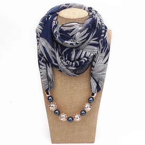 Sciarpa Collana Bohemian Con Stampa Floreale Per Donna Sciarpa In Chiffon Con Perle In Lega Gioielli In Perle Artificiali