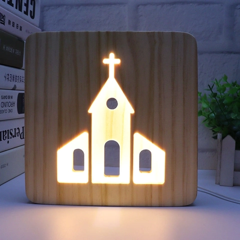 Wooden 3D LED Night Light Hollow Carved Warm Atmosphere Table Lamp Creative Desktop Decor For Bedroom Living Room Office