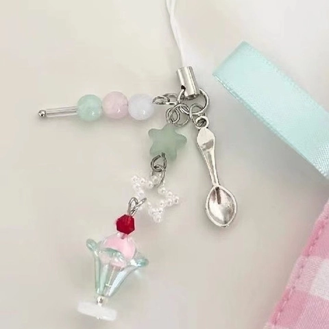 Süßer Eiscreme Soda Handyband Schlüsselanhänger Acrylperlen Harz Charms Ästhetisches Kawaii Zubehör Für Frauen Mädchen