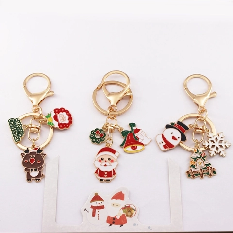 Porte-Clés Noël Émail Alliage Zinc Père Noël Bonhomme Neige Renne Arbre Flocon Neige Cadeau Vacances Pendentif Sac