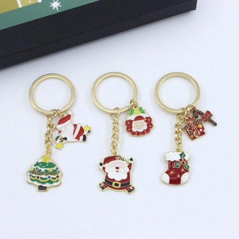 Porte-Clés De Noël Alliage De Zinc Émail Père Noël Bonhomme De Neige Renne Bonhomme De Pain D'Épices Pendentif Décor De Sac Cadeau