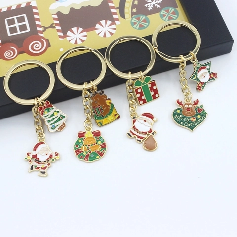 Christmas Keychain Santa Claus Reindeer Tree Gingerbread Man Enamel Zinc Alloy Gold Metal Bag Pendant Holiday Gift