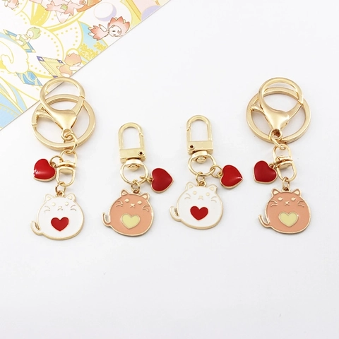 Llavero De Gato Dibujos Animados Aleación Zinc Esmalte Colgante Corazón Anillo Clave Accesorio Animal Lindo Regalo