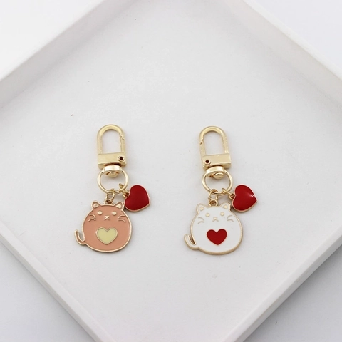 Llavero De Gato Dibujos Animados Aleación Zinc Esmalte Colgante Corazón Anillo Clave Accesorio Animal Lindo Regalo