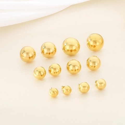 Minimalist Stainless Steel Hollow Ball Stud Earrings For Women Mirror Polished Gold Silver Geometric Round Stud Earrings Jewelry