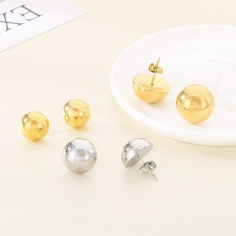 Minimalist Hollow Ball Stud Earrings Stainless Steel High Polished Lightweight Sphere Jewelry For Women Men Gold Silver Tone