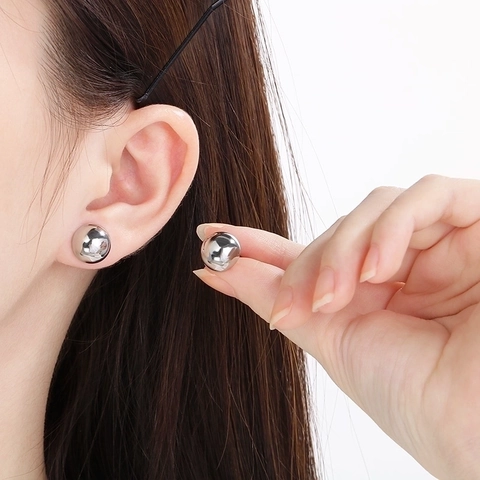 Minimalist Hollow Ball Stud Earrings Stainless Steel High Polished Lightweight Sphere Jewelry For Women Men Gold Silver Tone
