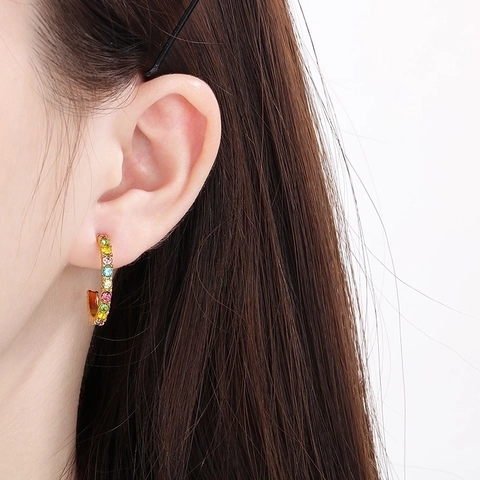 Orecchini A Cerchio A Forma Di C In Acciaio Inossidabile Con Strass Colorati Gioielli Di Moda Geometrici Per Donna