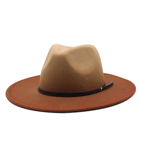 Chapeau Fedora Dégradé En Feutre De Laine À Bord Large Avec Bande En Cuir Rivet Métallique Style Vintage Homme Femme