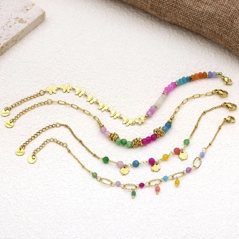 Colorful Natural Stone Bracelet Gold Plated Stainless Steel Adjustable Bohemian Fresh Style For Women Non-Allergic