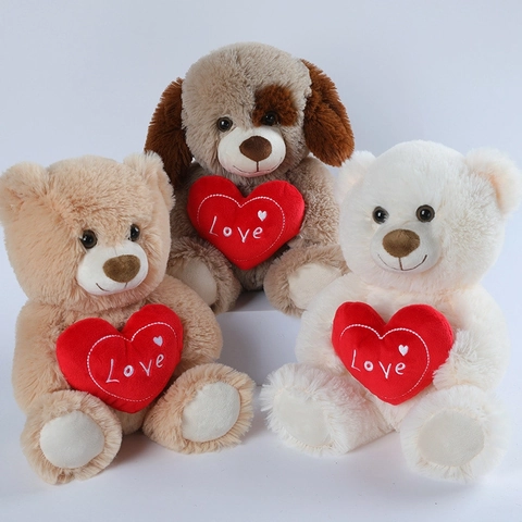 Teddy Bear Plush Toy Soft Stuffed Animal Dog With Love Heart Pillow For Kids Girls Gift Huggable Cute Doll