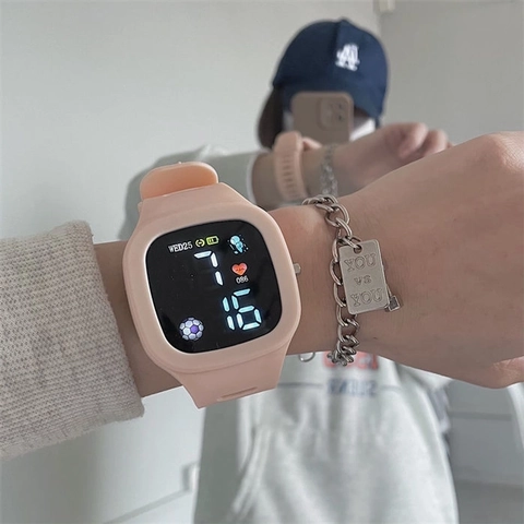 Reloj Digital LED Para Niños Estudiantes Correa De Silicona Cuadrado Pantalla Táctil Impermeable Luminoso Deporte Al Aire Libre Niños Niñas