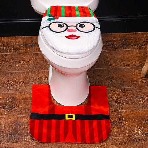 Funda Para Asiento De Inodoro Y Alfombra De Navidad Decoración De Baño Tela No Tejida Papá Noel Reno Muñeco De Nieve Adorno
