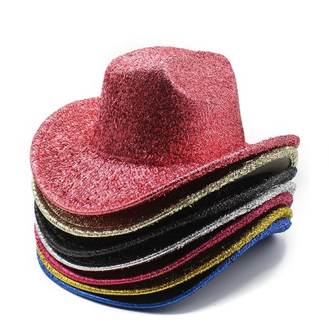 Glitter Western Cowboy Hat Sparkling Wide Brim Fedora Party Stage Performance Costume Hat For Men Women Accessory