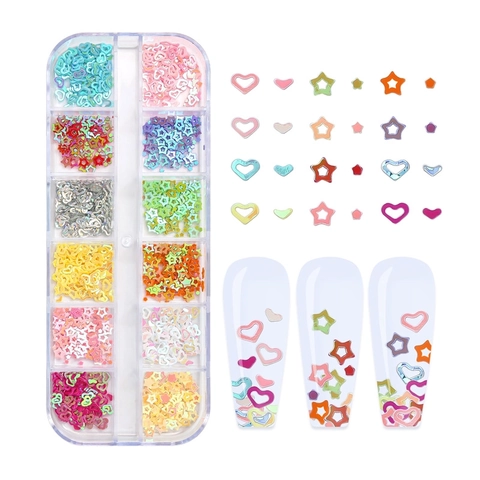Paillettes Per Nail Art Olografiche Forme Miste Di Fiori Cuore Stella Fiocchi Glitterati Decorazione Per Manicure DIY Colorata